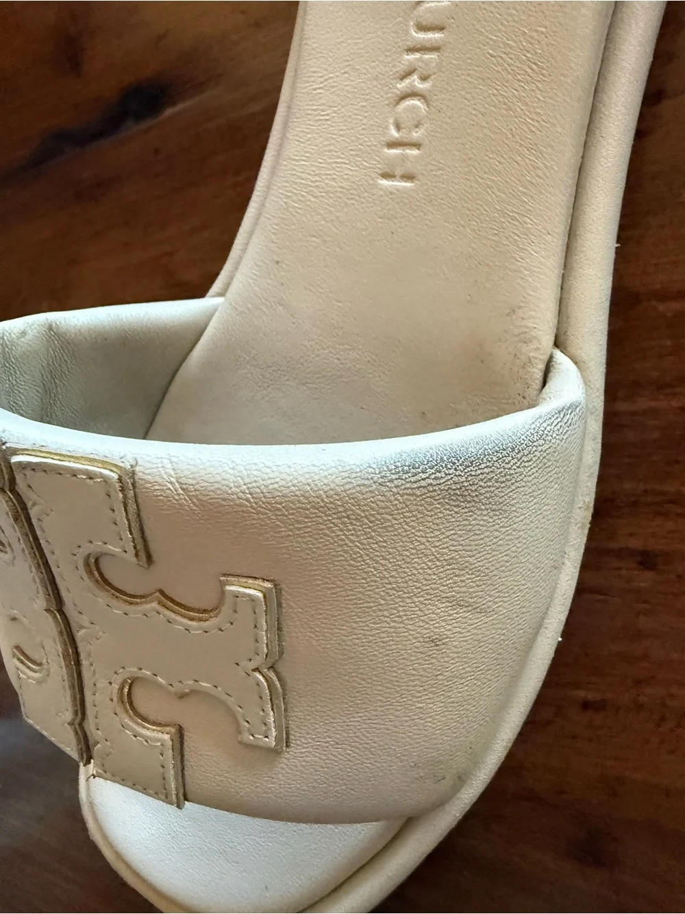Tory Burch Cream Leather Logo Slide Sandals